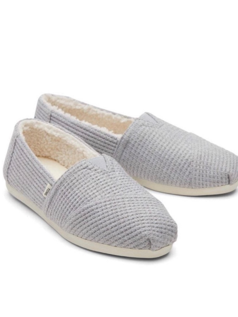Toms X West Elm Womens Alpargata Mid Grey Repreve Waffle Knit Faux Shearling